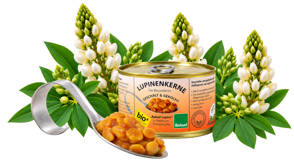 Bioland Lupinenkerne gekocht in Basilikum Tomatensoße 360g Dose